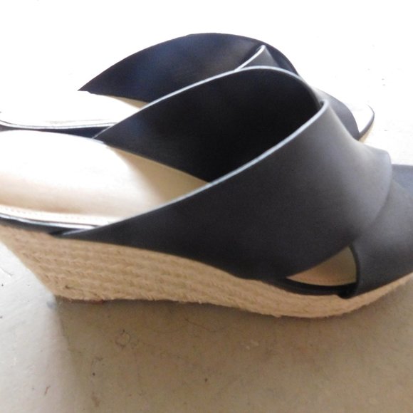 VIA SPIGA BLACK LEATHER ESPADRILLE HEEL SANDALS 9 - Picture 3 of 5